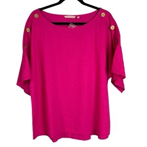 New Soft Surroundings XL Fuchsia Blouse Short Sleeve Travel Office